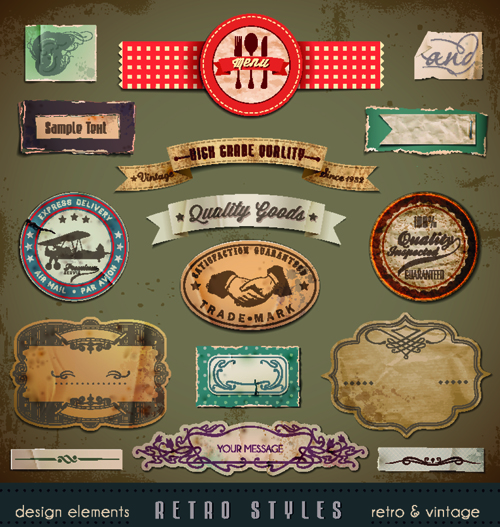 Vintage Style garbage label Design Elements vector 01  