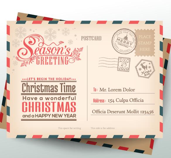 Vintage christmas envelope postcard vector 01  