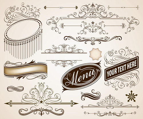 Vintage frames with calligraphic ornaments vector 03  