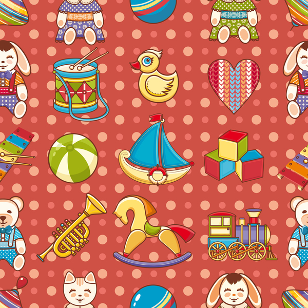 baby seamless pattern with cute toy vectors 05  