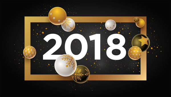 Fond de nouvel an 2018 avec vecteur de boules de Noël 02  