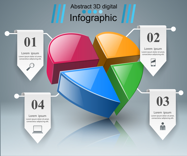 Abstract 3D digital heart infographic vectors 13  