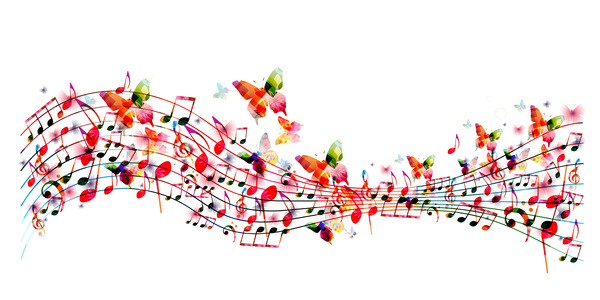 Abstract music background with colored butterflies vector 01  