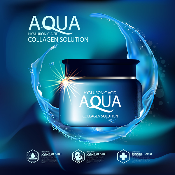 Aquakollagenlösungsplakatschablone mit blauem Hintergrundvektor 05  