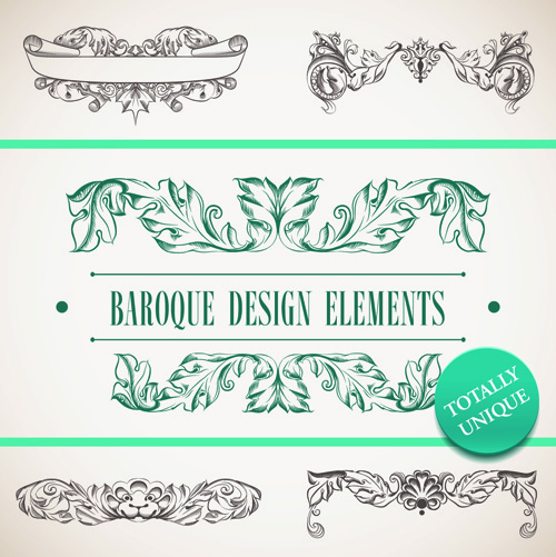 Elements of Baroque Style Frames and Borders vector 02  