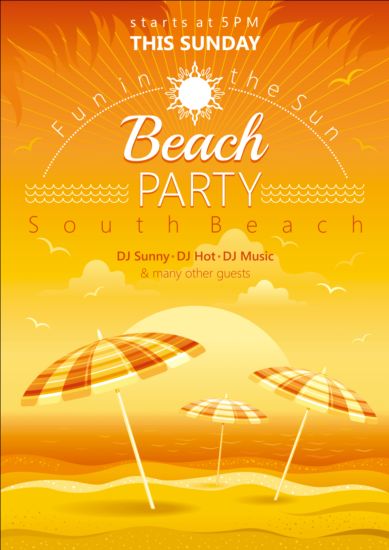 Strand-Party-Plakat mit Regenschirm Vektor  