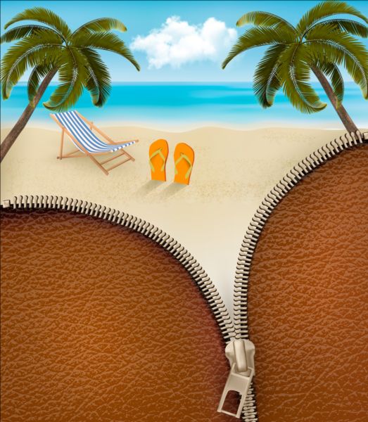 Beach travel with zipper background vector 01  