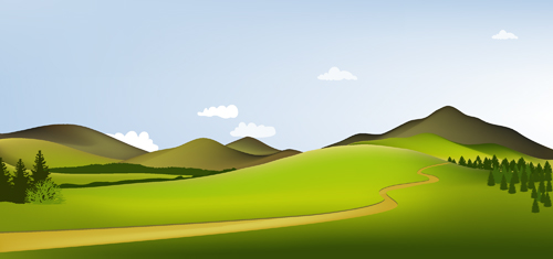 Beautiful fields landscapes vector set 09  