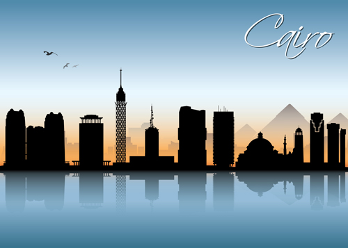 Beautiful waterfront city scenery vector set 04  