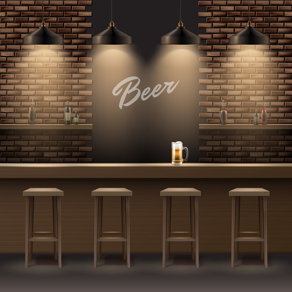 Beer bar interior design vector  