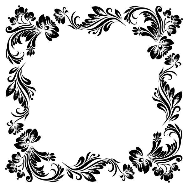 Black flower decorative frame vectors material 03  
