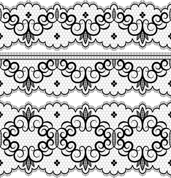 Black lace seamless borders set vector 03  