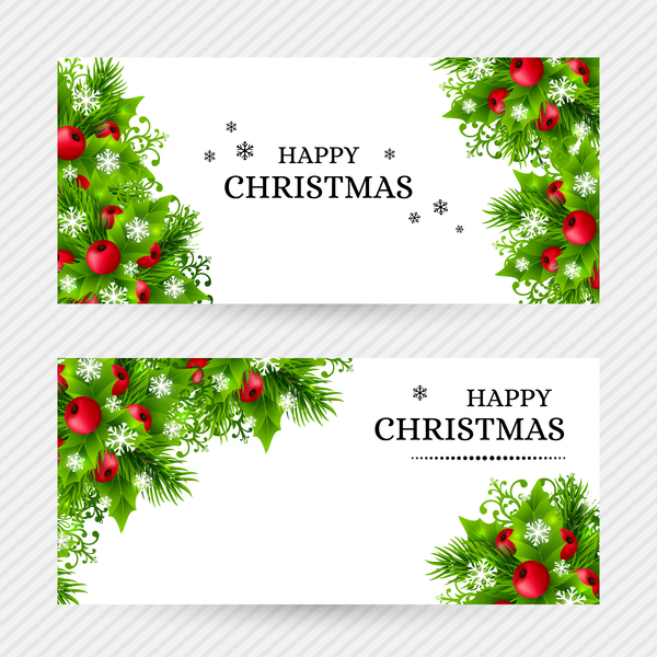Christmas holly banners vector set  