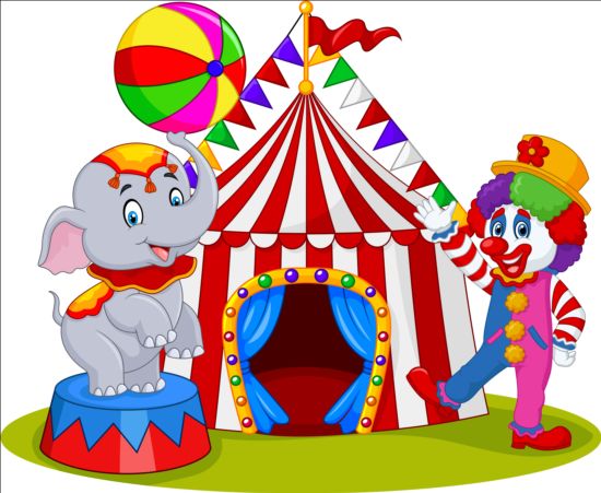 Circus and clown with cute animal vector 04  