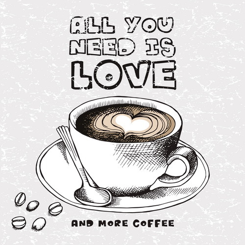 Coffee with Love black and white vector  