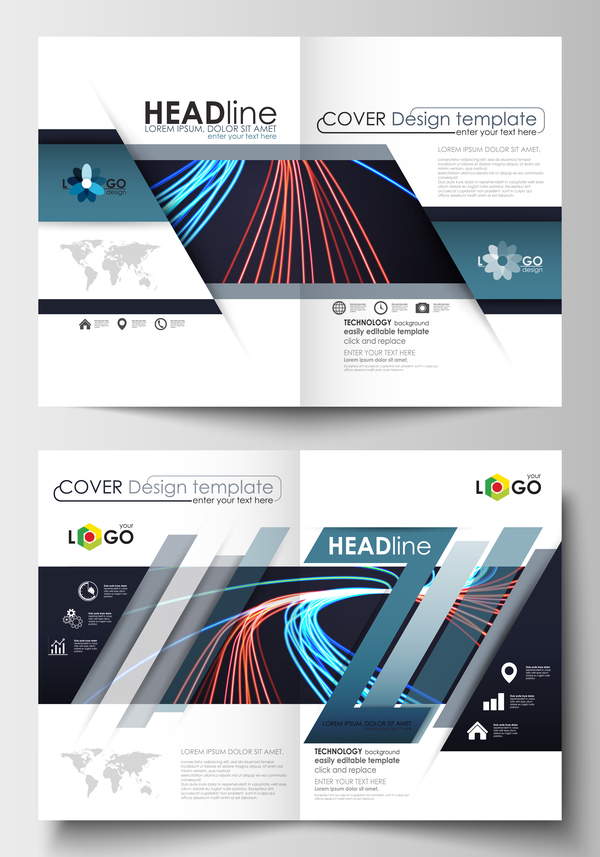 Colored lines with modern cover template magazine with flyer vector  