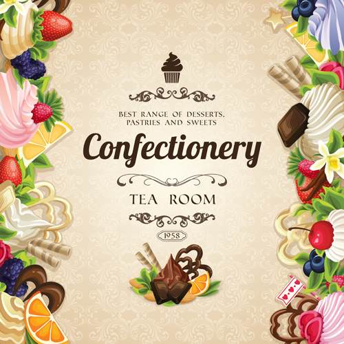 Creative confectionery with sweet background vector 01  