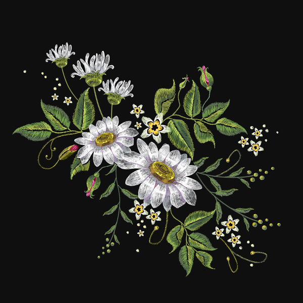 Creative embroidery flowers vector material 03  