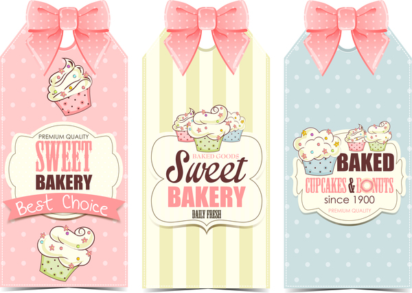 Cupcake with sweet bakery bow card vector  