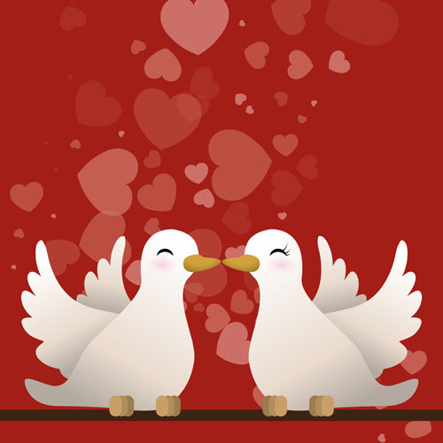 Cute pigeons with valentines Day card vector  