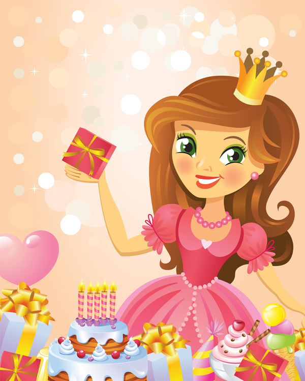 Nette Prinzessin mit alles Gute zum Geburtstag backgroud Vektor 02  