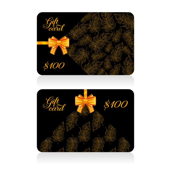 Dark gift card with golden bow vector tamplate 06  