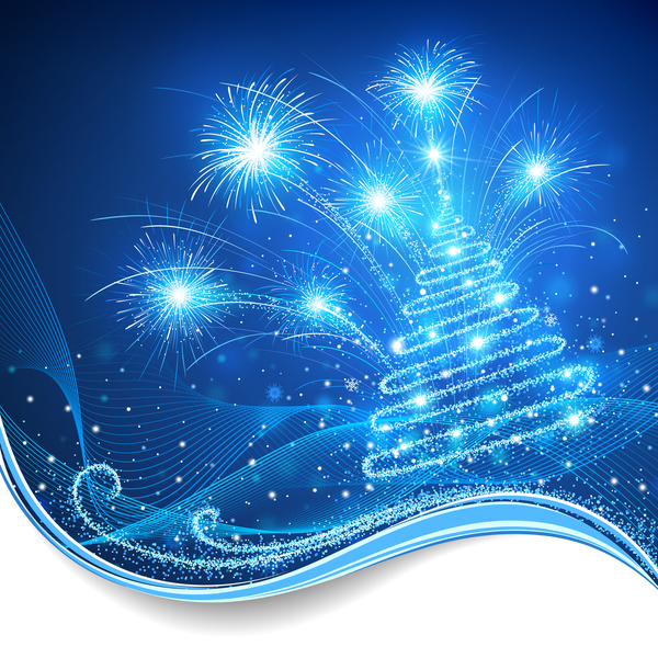 Dream christmas tree with blue xmas background vector 08  