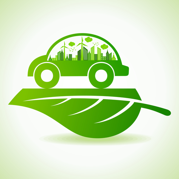 Eco car with city vector logo  