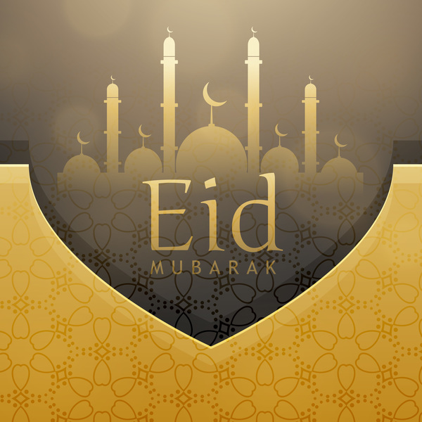 Eid ramadan mubarak golden background vectors 04  