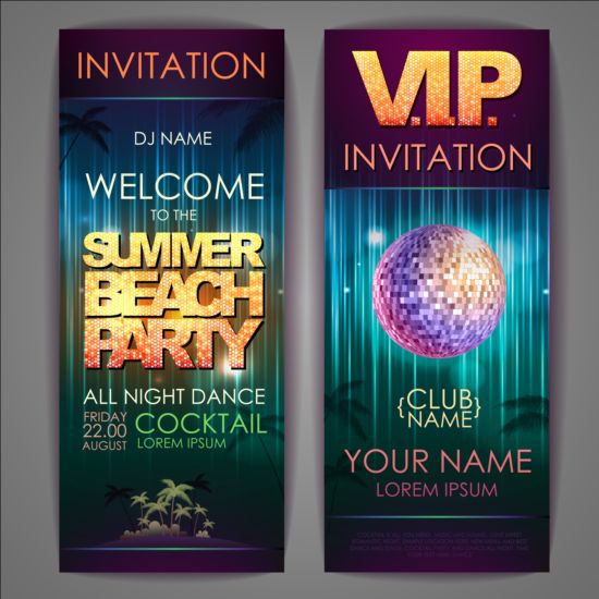 Exquisite cocktail party invitation card vector 07  