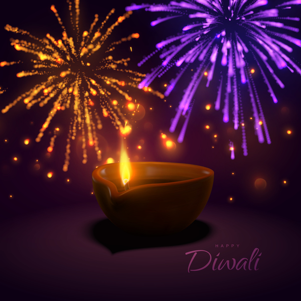 Firework effect with Diwali background vector 02  