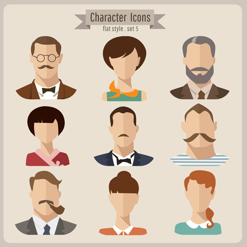 Flat style character icons vector material 04  