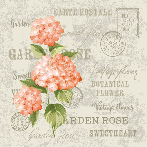 Flower with stamp vintage vectors material 03  