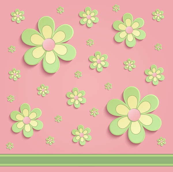 Flowers Spring paper 3D pink green vector  