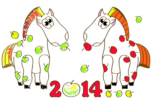 Horses 2014 Christmas vector 07  