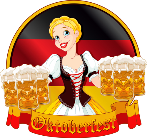 Girl with beer oktoberfest vector material 02  