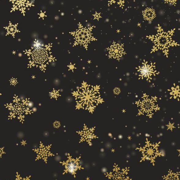 Gold snowflakes seamless pattern with dark backgrounds vector 05  