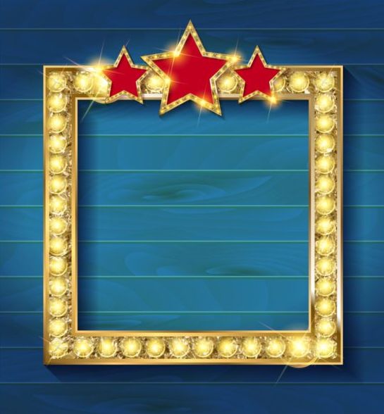 Golden diamond frame with blue wood background vector  