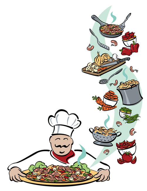 Hand drawn chef and his tools vector  