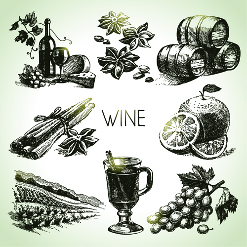 Hand drawn wine design vector icons 01  