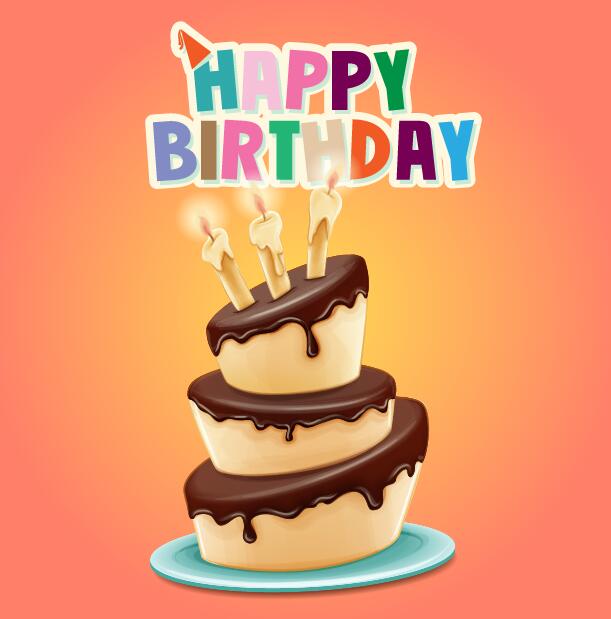Happy birthday cards with cake vector 05  