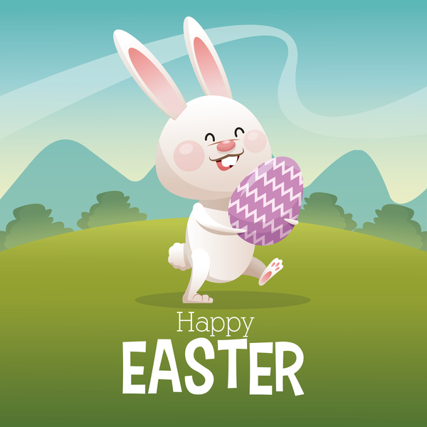 Happy easter card with cartoon bunny vector 09  