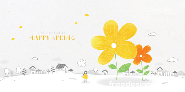 Happy spring line background illustration vector 01  