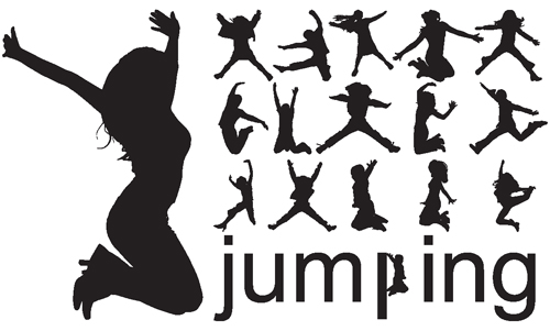 Jumping People Silhouettes vector 01  