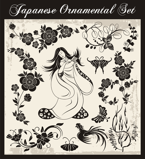 Japanese styles ornaments design vector set 05  