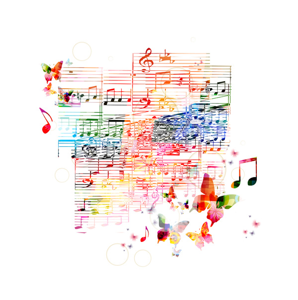 Notes and butterflies music background vector 08  