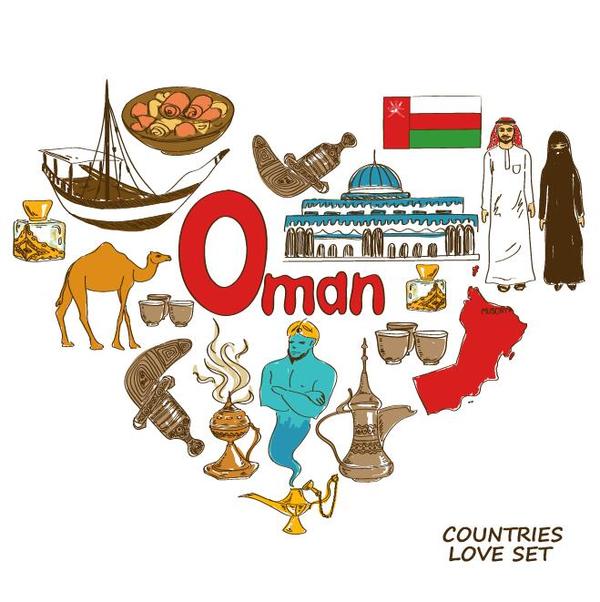 Oman-Landelemente mit Herzformvektor  