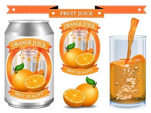 オレンジジュースデザインのラベルベクトル03  