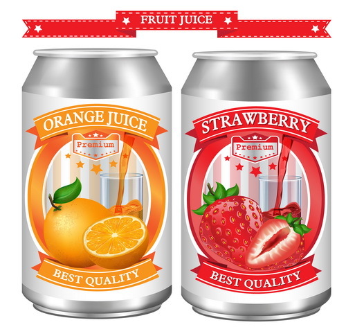 Orange with strawberry juice labels design vector  