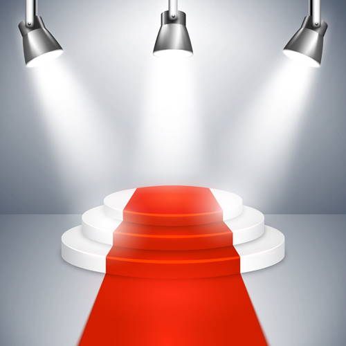 Podium with red carpet and spotlight vectors 01  